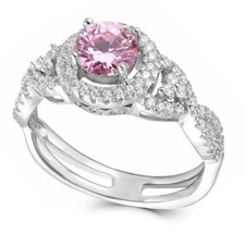 Halo Twisted Style 3Ct Round Lab Create Diamond Engagement Ring 14KW Gold Plated