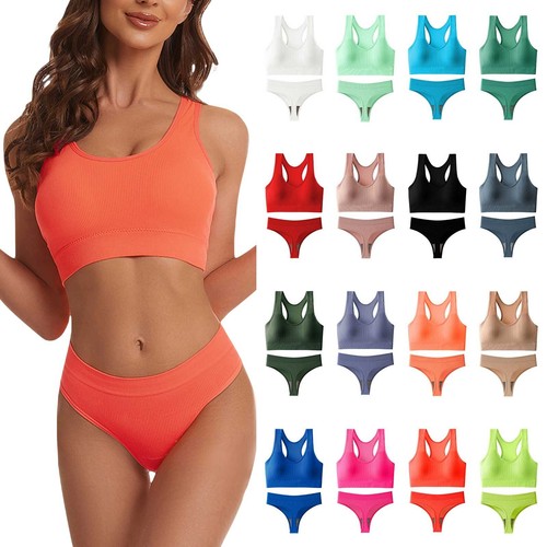 Damen-Unterwäsche-Set nahtlos gerippt hochtaillierte Slips Unterhose mit Sport-BH - Bild 1 von 68