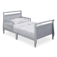 Delta Children Wood Sleigh Toddler Bed, Grey, Durable, Low-to-Ground