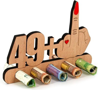 Giftota Holz Geldgeschenk 49+1 50. Geburtstag Deko Geschenk Mann Frau lustig