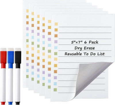6Pcs Dry Erase to Do List 5x7 inch, Whiteboard Stickers for Wall with 3 Marke...
