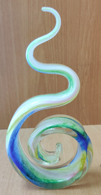 Murano Stil blau grün gelb weiß Wirbel Glas tanzende Flamme Skulptur Kunst