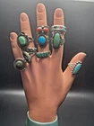 New ListingLot Of 10 Vintage Native American 925 Sterling Rings Various Sizes and Stones #4