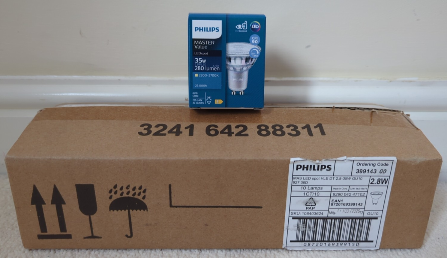 Philips 399143 MAS LED Spot Vle D 2.8-35W GU10 927 36D UK Box of 10 Bulbs -Open