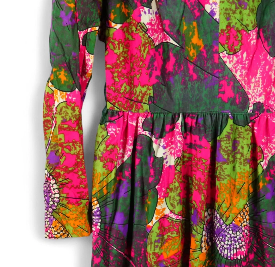 VESTIDO DE ANFITRIONA De Colección Fino Poli Tejido Estampado Psicodélico ARTE-TO-WEAR Cuello Alto Cambio S Foto 4 de 4