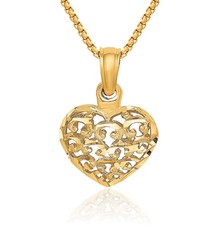 14K Solid Yellow Gold Heart Pendant Necklace