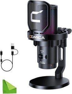 COMICA USB Microphone for Computer and Smartphone,RGB Cardioid Condenser Gaming