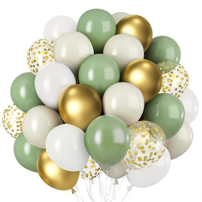 Olive Green Gold Balloons, 50pcs Wedding Party Decor, Confetti Balloons