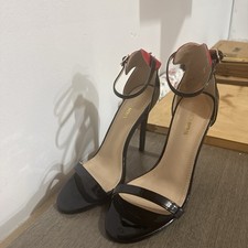 Fashion Nova Black/Red Patent Leather Strappy Open Toe Ankle Strap Heels 8