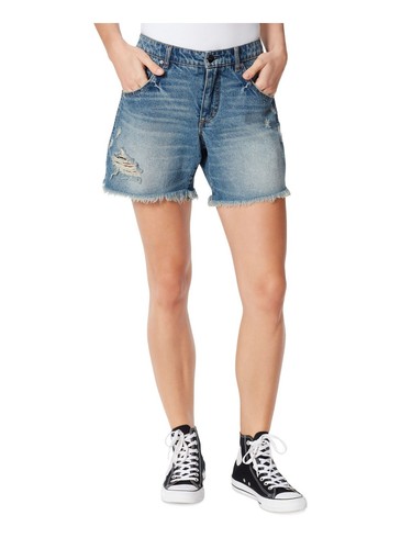 JEANS Womens Blue Denim Zippered Pocketed Cut Off High Waist Shorts 30