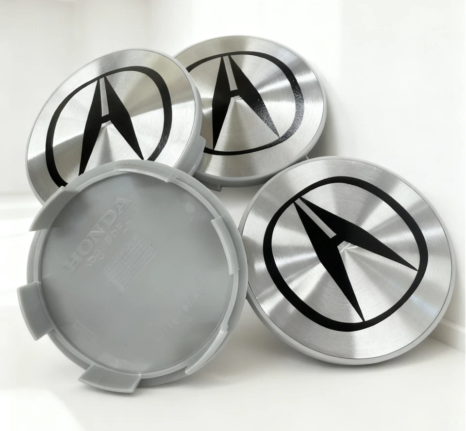 Set of 4 Wheel Center Hub Caps Cover Silver & Black Emblem Fit For Acura 69MM Foto 2 de 4