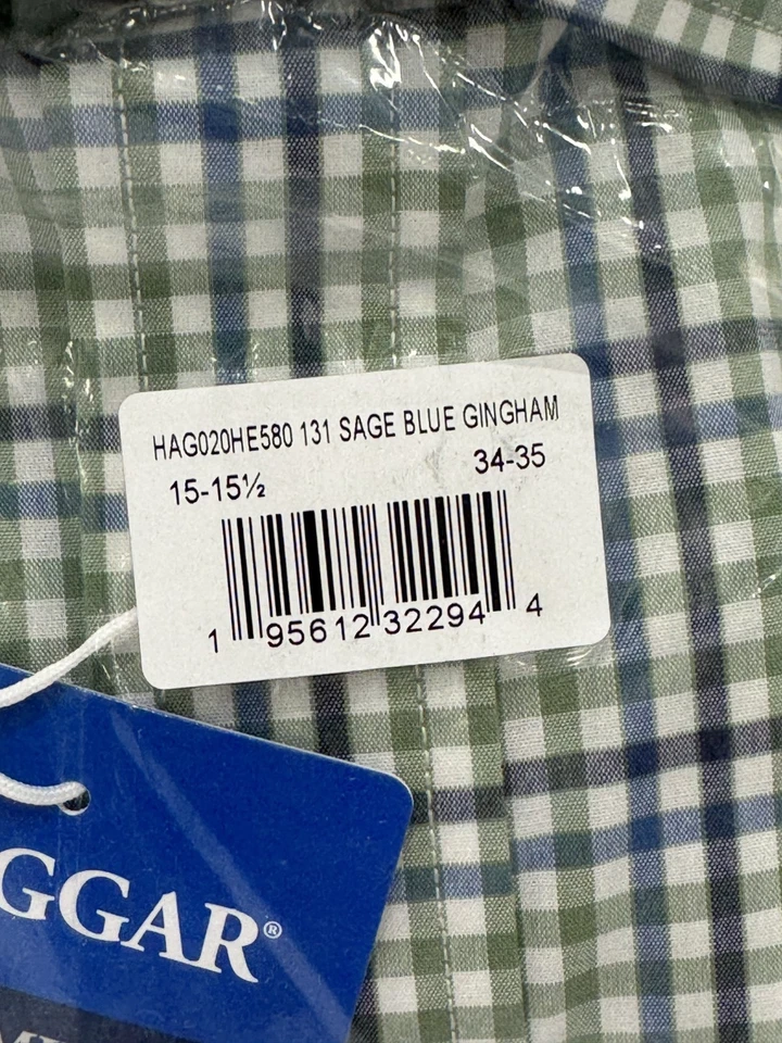 Haggar Premium Comfort Slim Fit Mens Dress Shirt Sage Gingham 15-15.5 34-35 NWT - Image 4 of 4