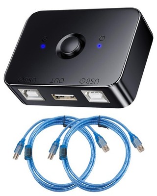 USB 2.0 Printer Sharing Switch, Umschalter Adapter 2 USB Port mit LED, Inklus...