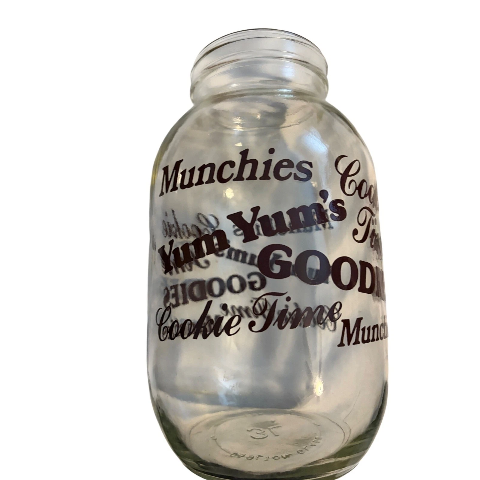 Carlton Glass Cookie Jar Munchies Goodies Clear Brown Retro 3L Vintage 1970s