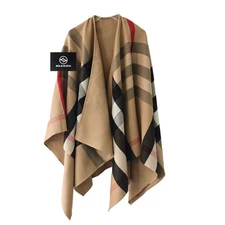 Burberry FW20 Wool Check Reversible Cape Poncho Women's Khaki