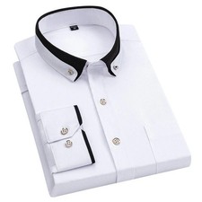 Mens Dress Shirts Long Sleeves Formal No-Iron Elastic Business Casual Shirts Top