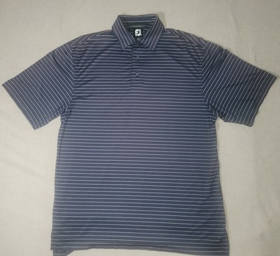 Footjoy Polo Shirt Mens Medium Navy Blue Striped Golf Performance Jersey Lisle