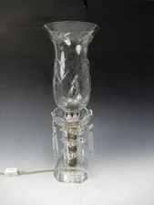 Vintage Crystal Boudoir Table Lamp W/Hanging Prisms and Flicker Flame  Bulb