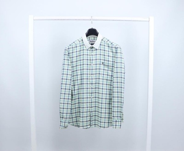Men Barbour Shirt Green Cotton 40 /L / 48