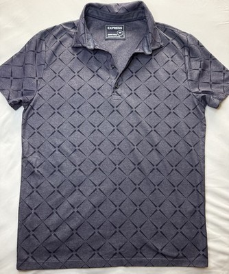Express Mens M Polo Half Button Up Shirt Plaid Short Sleeve Moisture Wicking