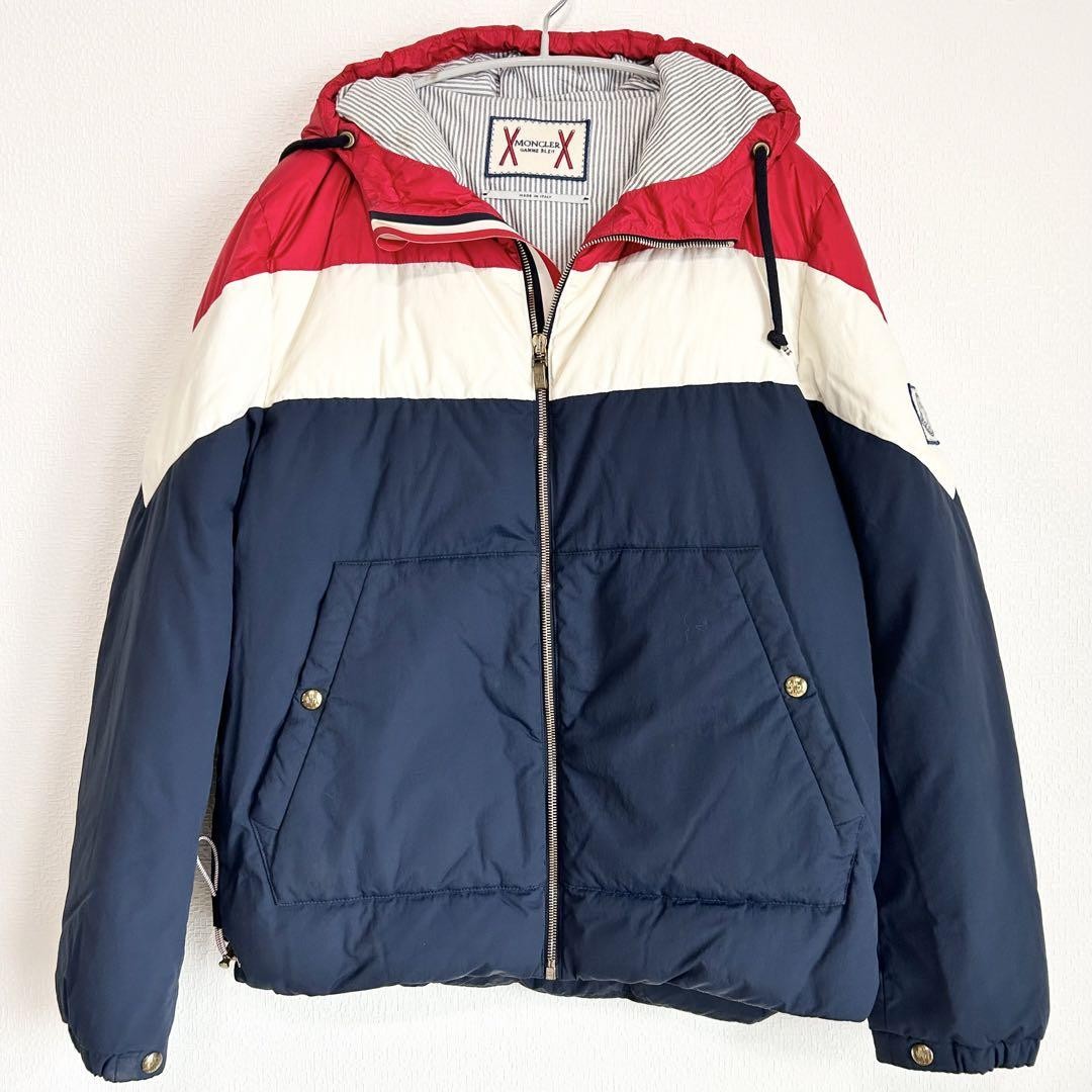 Moncler Gum Blue Tricolor Size 1 Hooded Down Jacket