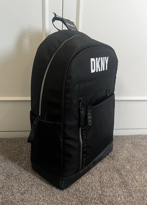 DKNY Logo Large Travel School Laptop Backpack Black New RRP 