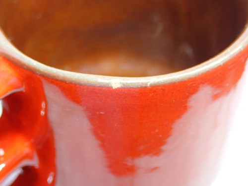 Frankoma Red C11 Double Finger Coffee Cups Mugs Vintage Lot of 4 2 w/small chips - Picture 4 of 5