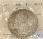 1896 USA Morgan Silver Dollar - ICCS MS-62, Cert#TG 629