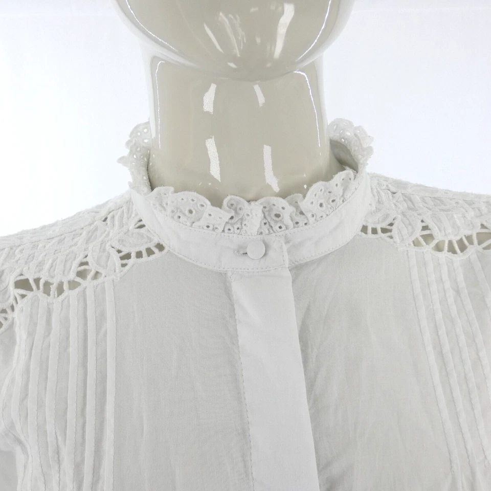 H&MBohemian Shirt Blouse White Top Eyelet Lace Ruffle Details Long Sleeve EUR 38 - Image 3 of 4