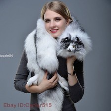 Women's Whole Pelt Real Fox Fur Shawl Scarf Cape Wrap Fur Collar Warmer Neck