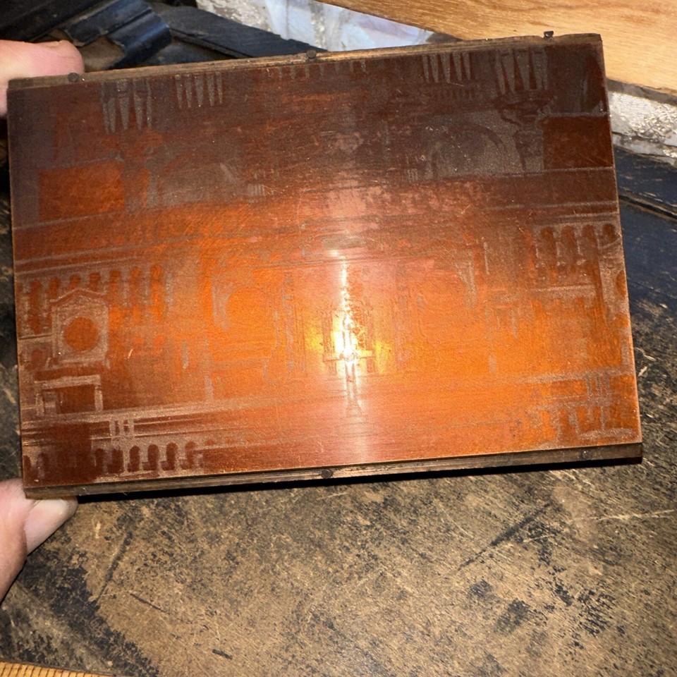 Print Block “ Interior Of Old Castle Church Candleholders “ Copper Face ...