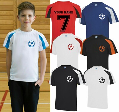 Personalisiertes Fußball Kinder Kontrast Sport T-Shirt, Name Nummer Team Unisex Tops