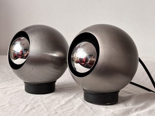 Space Age Magnetic Brushed Steel Eyeball Lamps Desktop Or Wall 1970 60s - Picture 3 of 22