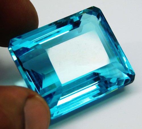 Certified 84 Ct Natural Neon Blue Paraiba Tourmaline Emerald Cut Loose Gemstone - Picture 3 of 7