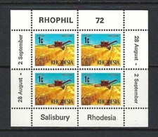 Rhodesia RHOPHIL 1972 1c Minisheet, fully perforated. MUH.