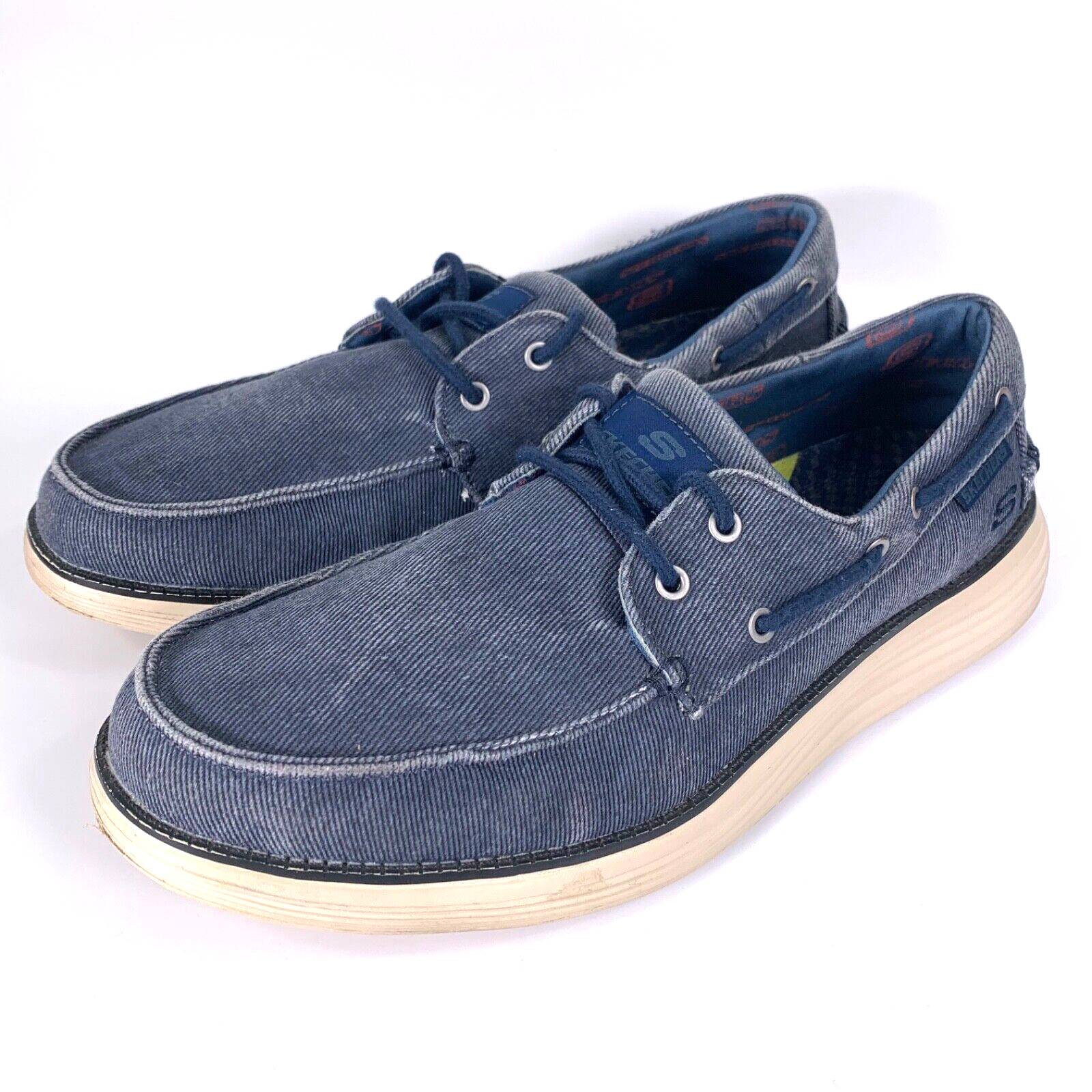 Skechers Status 2.0 Lorano Zapatos de Barco Reino Unido 9.5 Clásicos Entrenadores de Cubierta Azul con Cordones