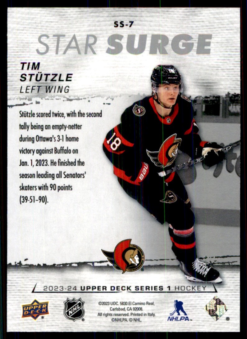 2023-24 Upper Deck Series 1 Star Surge Tim Stutzle Ottawa Senators
