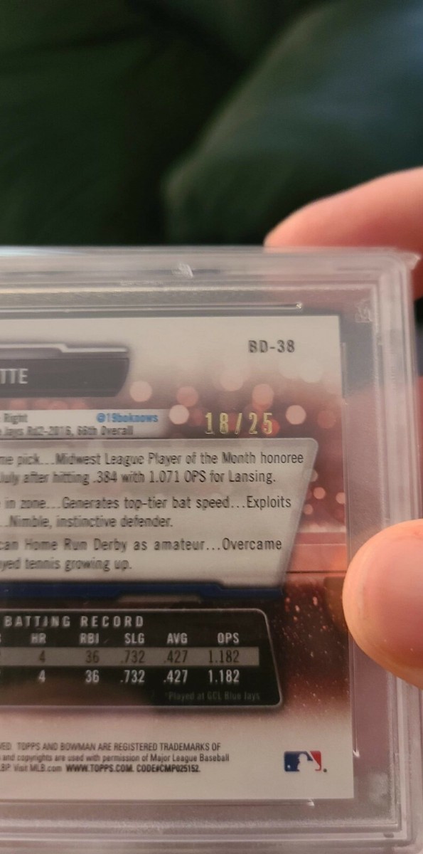 2017 PSA10 Bo Bichette Bowman Orange RC /25 POP 2 WORLD SERIES