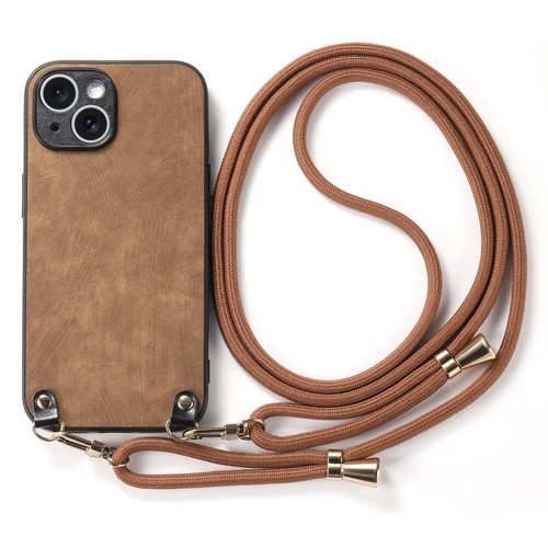 Solid color Skin feel Leather With Neck Strap Crossbody Phone Case Cover Back - Picture 8 of 21
