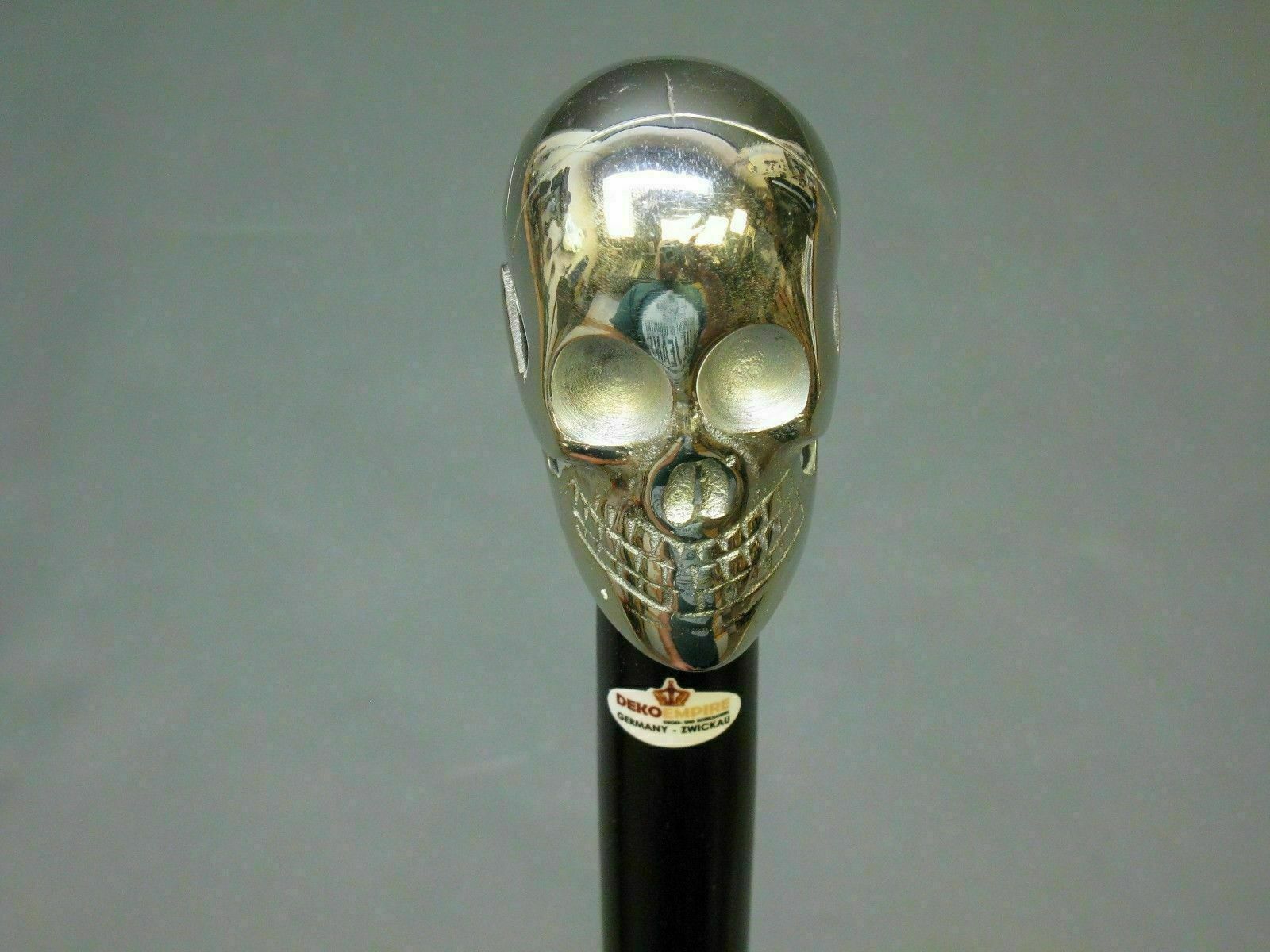Vintage Solid Skull Chrome Brass Handle Wooden Wa… - image 1