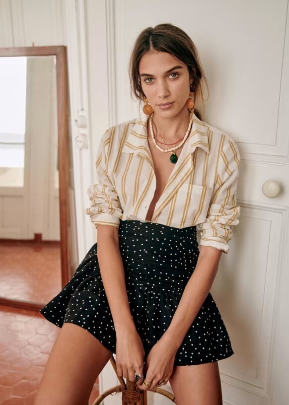 Sezane Julia Mini Skirt S 36 Women Casual Dot Embroidered