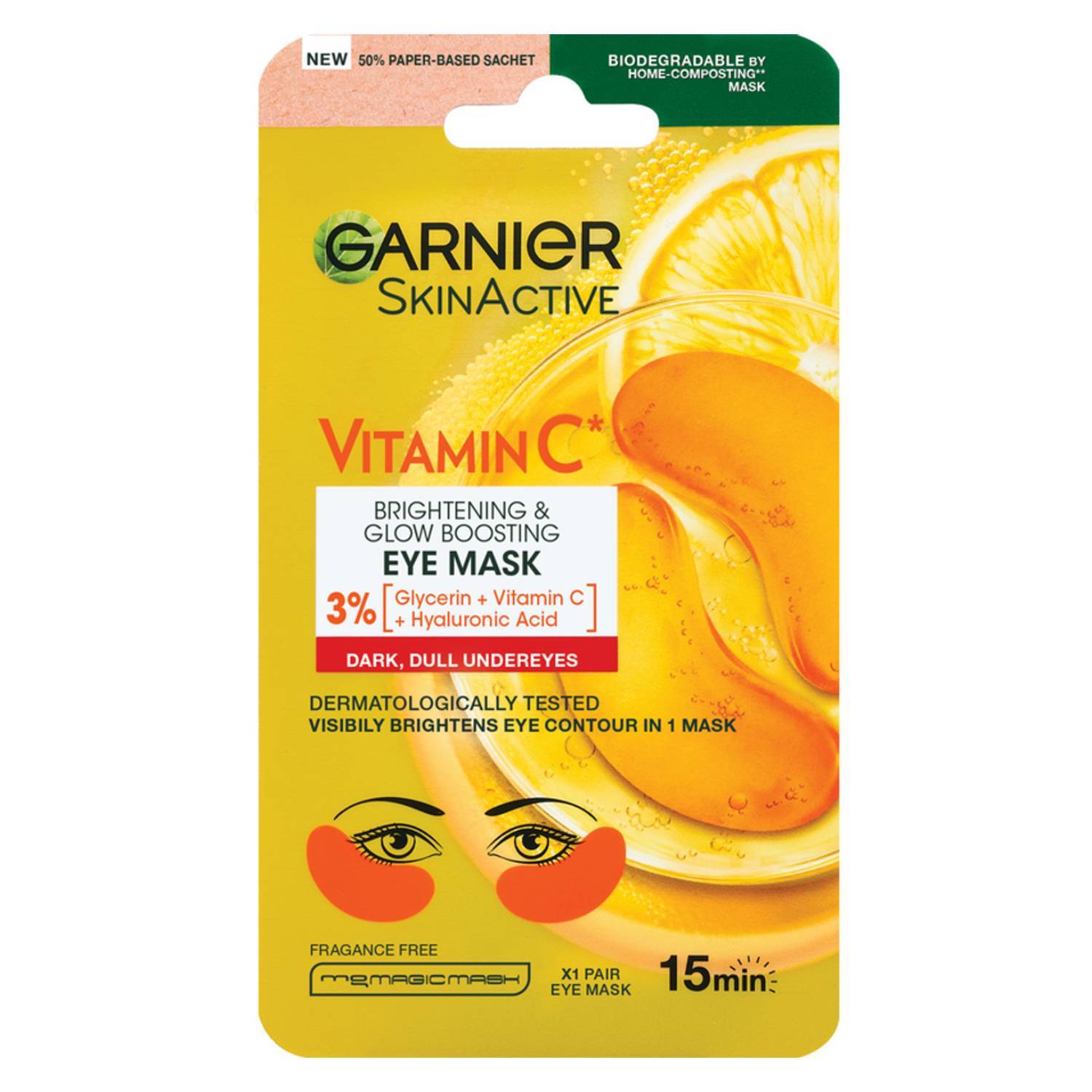 Garnier Maschera Occhi In Tessuto Illuminante Con Vitamina C e Acido Ialuronico