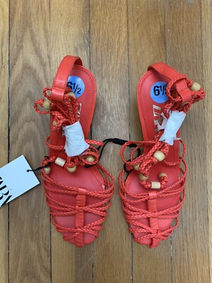 Calzado Sandalias Tacon Madera Zara Mujer ZARA Rojo Tirantes