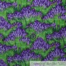 BonEful Fabric FQ Cotton Quilt Green Grass Purple Lavender Flower Field Scenic S