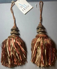 (LOT OF 2) 7" Key Tassel Burgundy Rust Gold Copper Brick Multi-Colored Fringe 