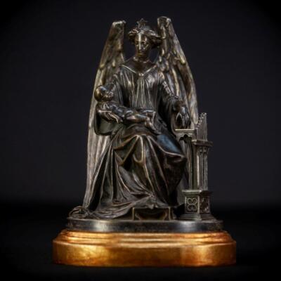 Erzengel Wächter Bronze Französische Skulptur Antik 1800er Engel Statue 22,1 cm