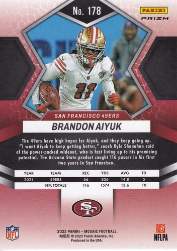 Mosaico Panini 2022 verde mosaico Prizm #178 - Brandon Aiyuk - SF 49ers - Imagen 3 de 3
