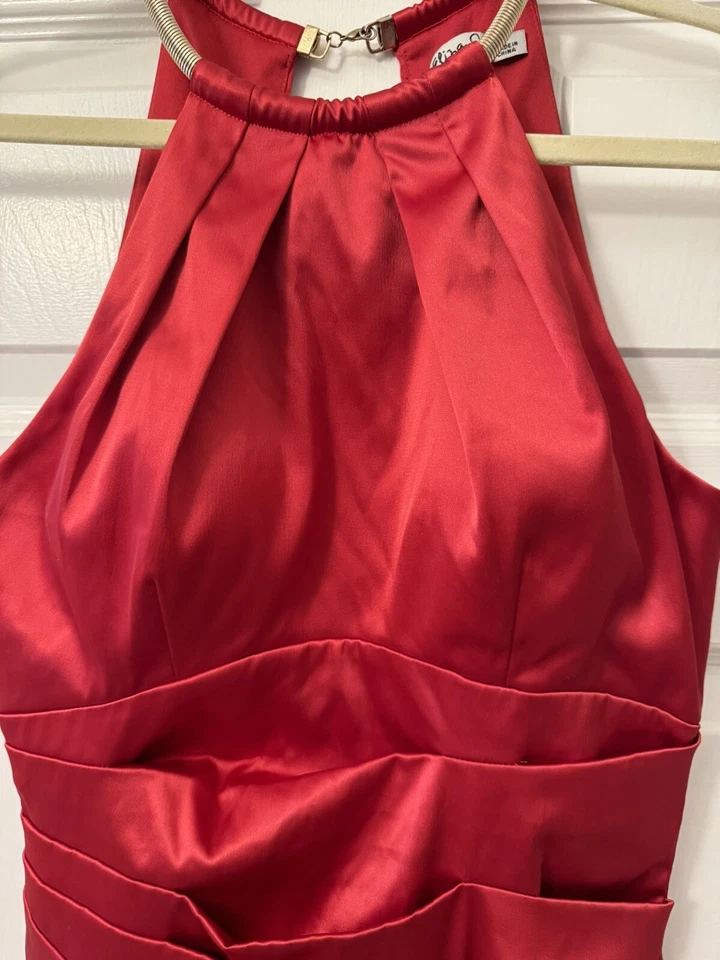Eliza J Cocktail Dress Size 4 Sheath Red Satin Gold Necklace Collar Holiday - Image 2 of 4