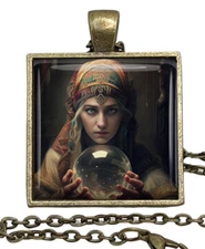 Gypsy Fortune Teller Glass Top Pendant Necklace Handcrafted Photo Jewelry