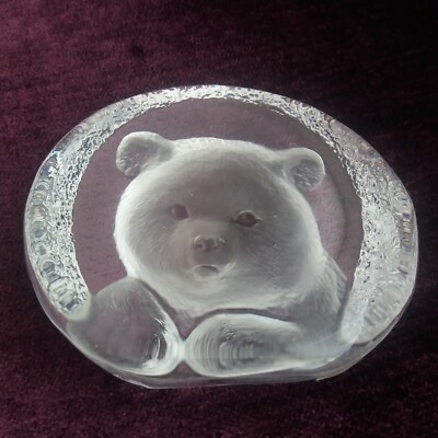 signierter Paperweight Mats Jonasson Schweden Kristall Bär Briefbeschwerer Top